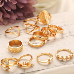 18K Gold Plated Medallion Ring Set with Austrian Crystals