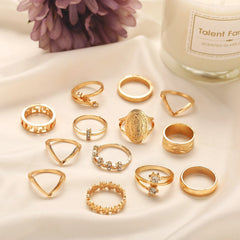 18K Gold Plated Medallion Ring Set with Austrian Crystals