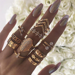 18K Gold Plated Medallion Ring Set with Austrian Crystals