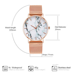 Rose Gold Marble Mesh Band Women's Quartz Watch