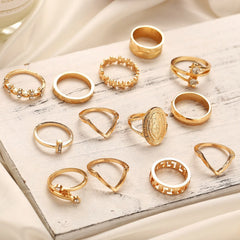18K Gold Plated Medallion Ring Set with Austrian Crystals