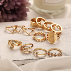 18K Gold Plated Medallion Ring Set with Austrian Crystals